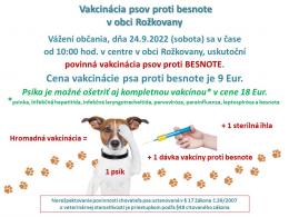 Vakcinácia psov proti besnote v obci Rožkovany 